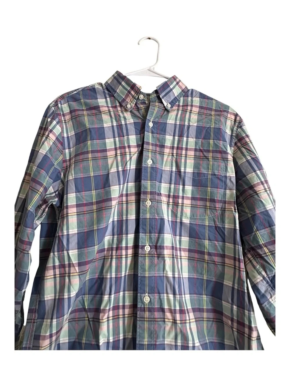 J. Crew Classic Secret Wash Blue Green Plaid Long Sleeve Button Shirt Men’s M